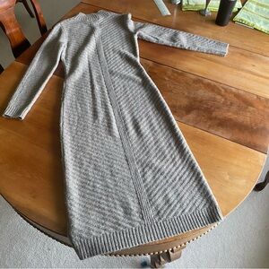 Tahari Taupe Gray Cotton-Blend Sweater Dress with Mock Turtleneck, Long Sleeves